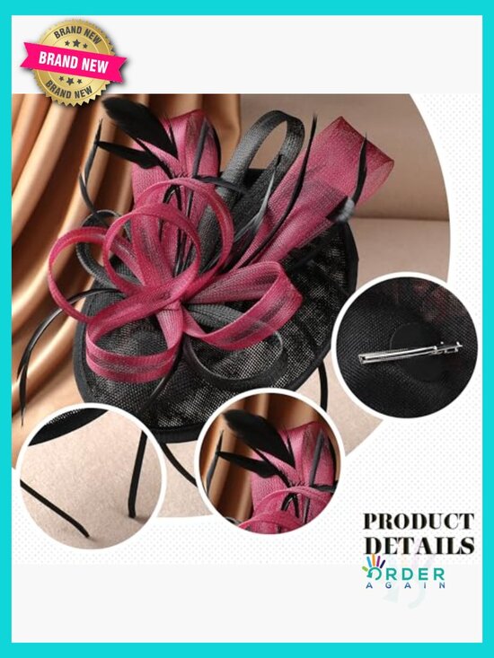 Black Feather Fascinator Headband Vintage Derby Hat Tea Party Kentucky